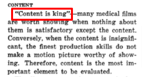 Ausschnitt aus dem Fachartikel von Leo L. Leveridge aus dem Jahr 1963 mit der Redewendung "content is king". 